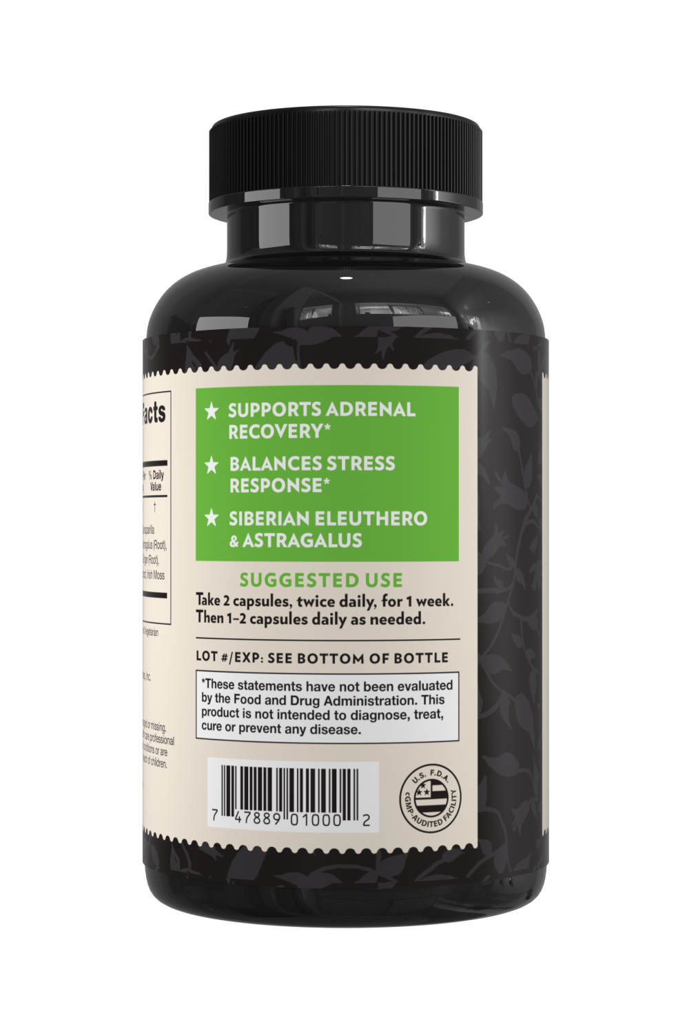Crystal Star Adrenal Support supplement for focus and energy, Back Side