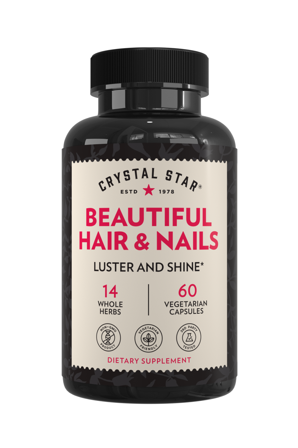 Crystal Star Beautiful Hair & Nails supplement for luster and shine, Front Side