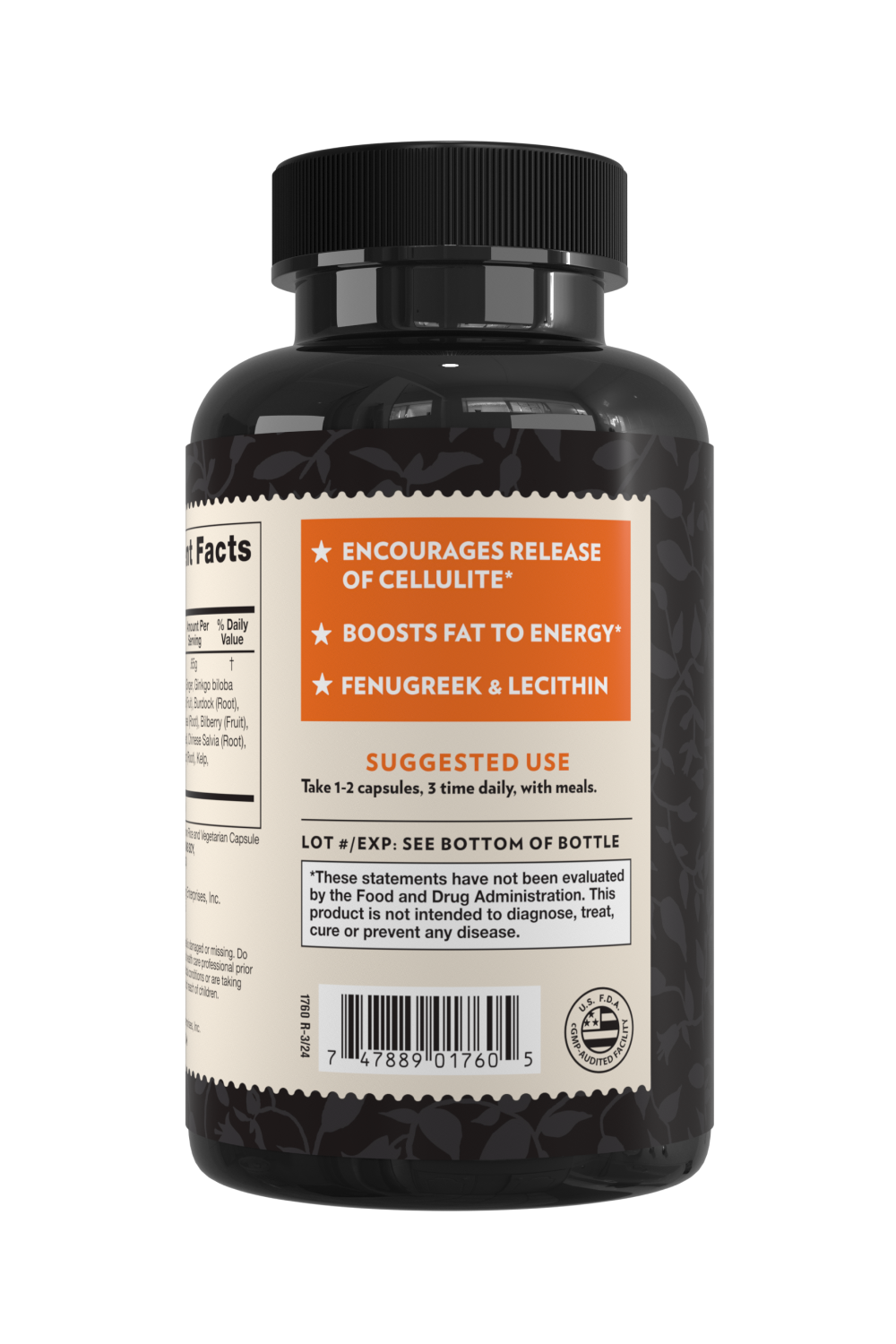 Crystal Star Cellulite Tone supplement for breaking down fat, Back Side
