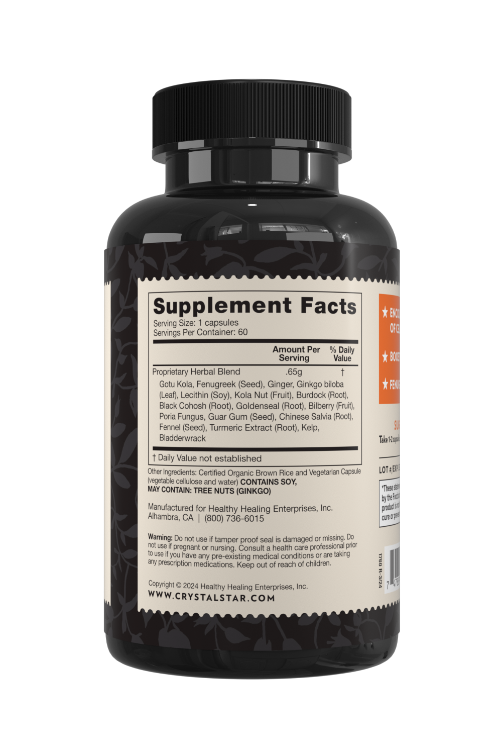 Crystal Star Cellulite Tone supplement for breaking down fat, Ingredients