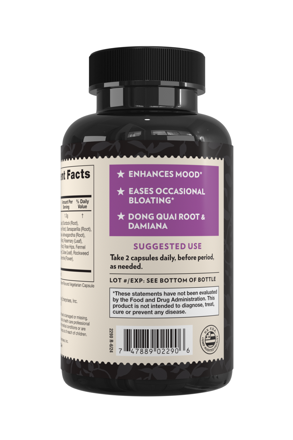 Crystal Star Female Harmony supplement for PMS support, Back Side