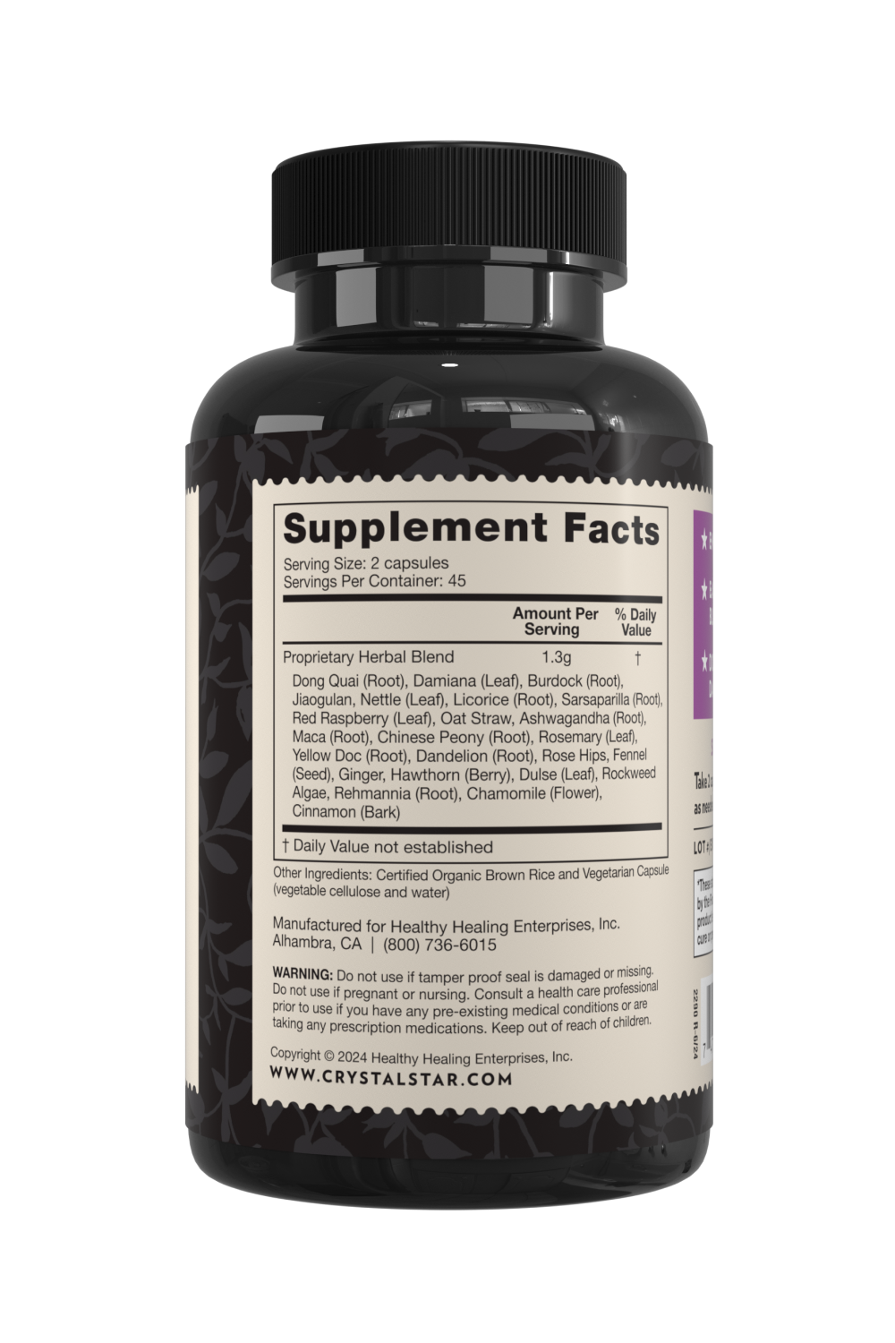 Crystal Star Female Harmony supplement for PMS support, Ingredients