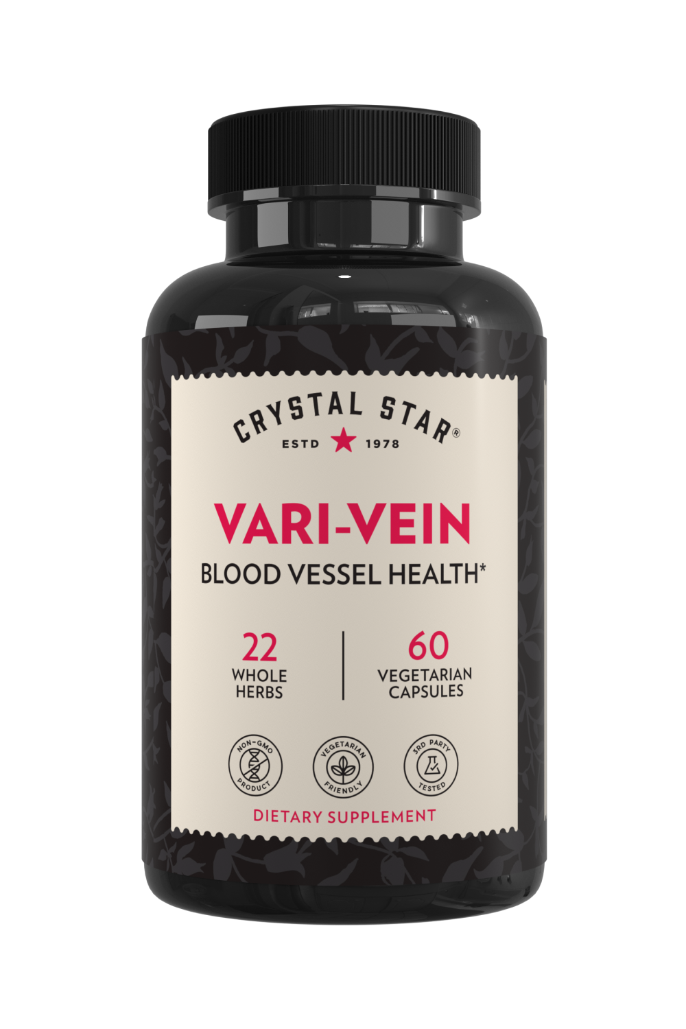 Crystal Star Vari-Vein supplement for blood vessel health, Front Side