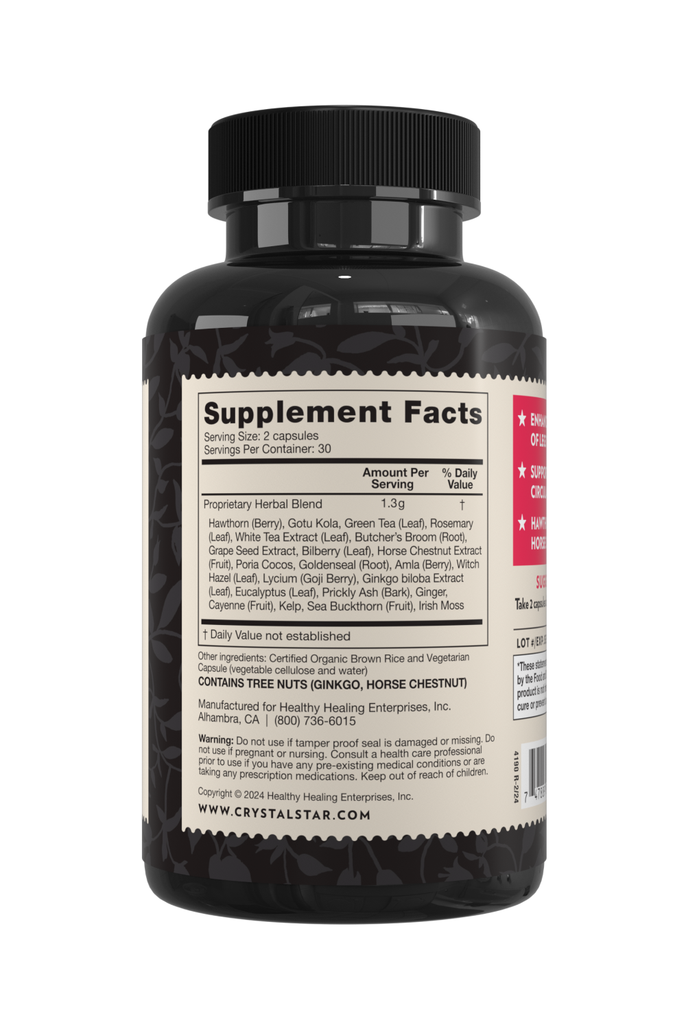 Crystal Star Vari-Vein supplement for blood vessel health, Ingredients