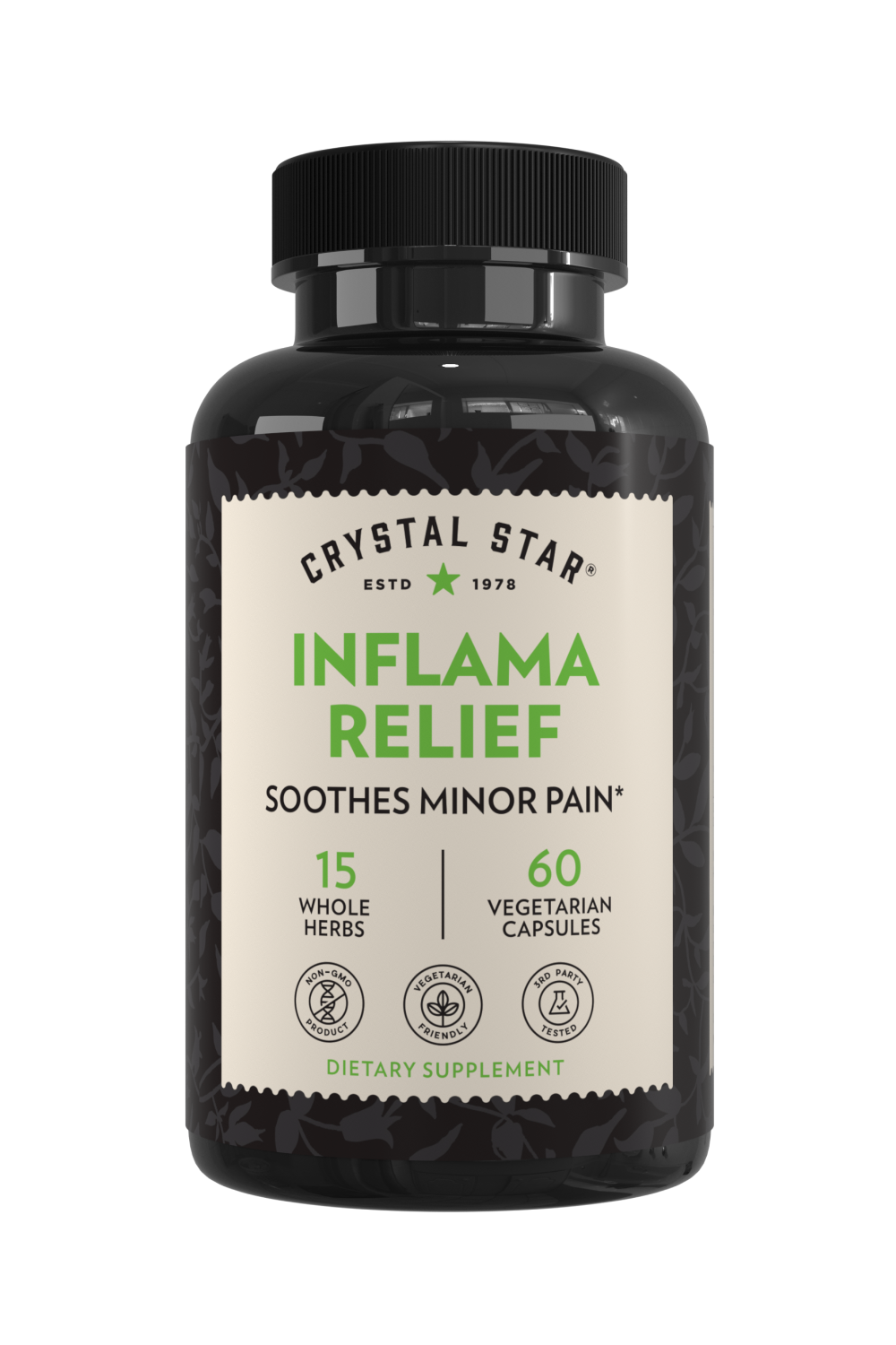 Crystal Star Inflama Relief supplement for soothing minor pains, Front Side
