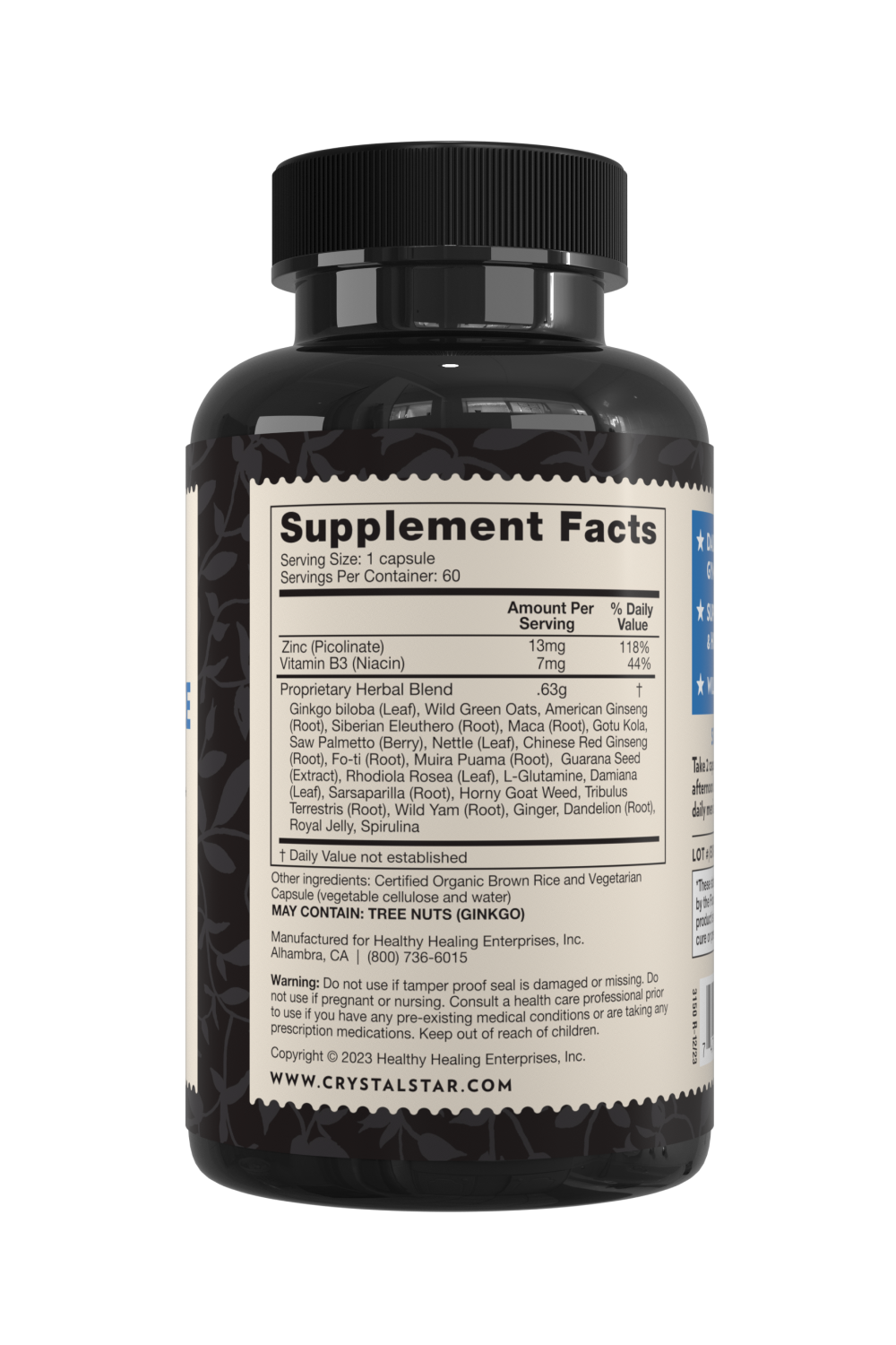 Crystal Star Male Performance supplement for energy and stamina, Ingredients