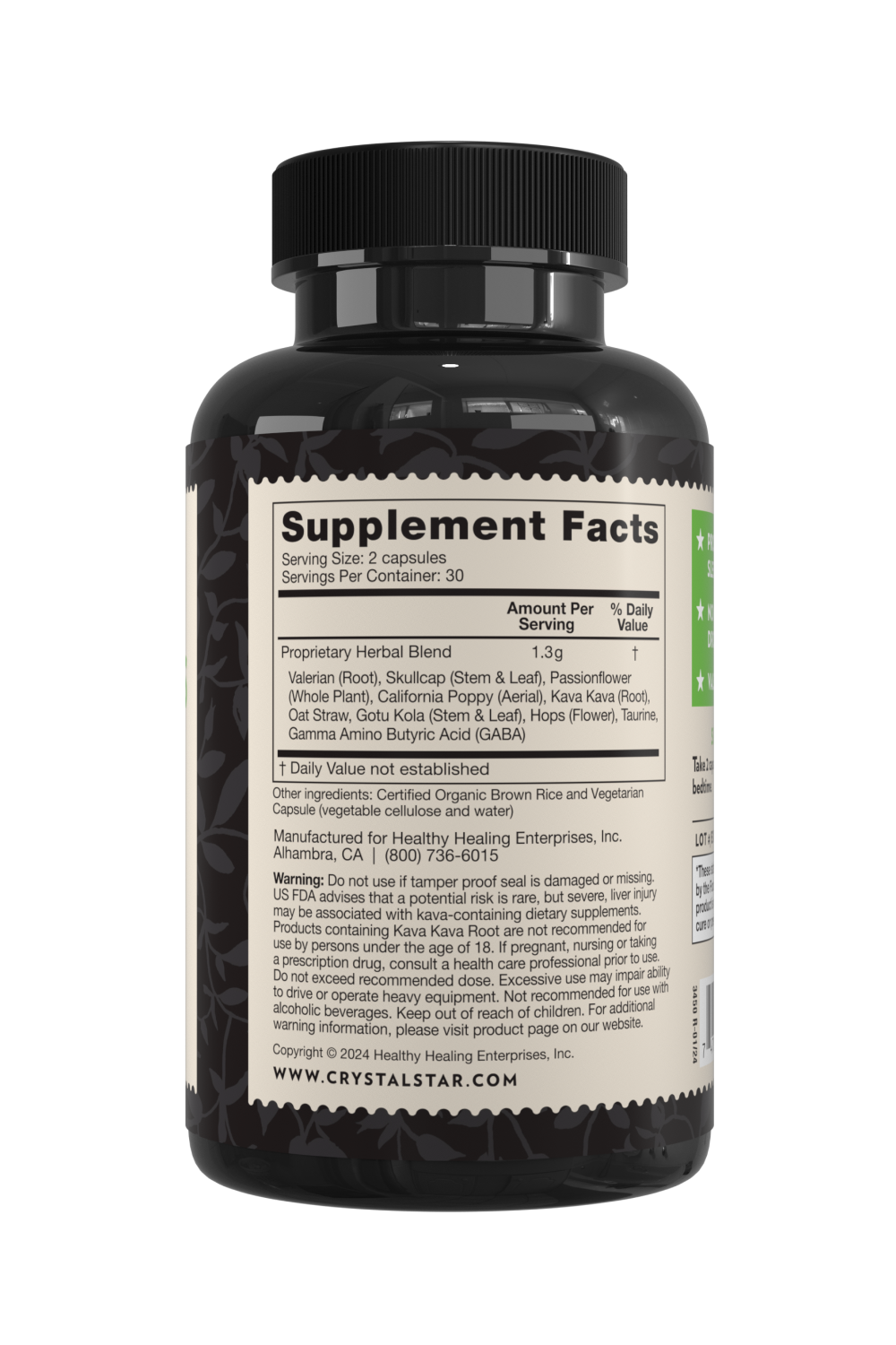 Crystal Star Night Caps supplement for restful sleep, Ingredients