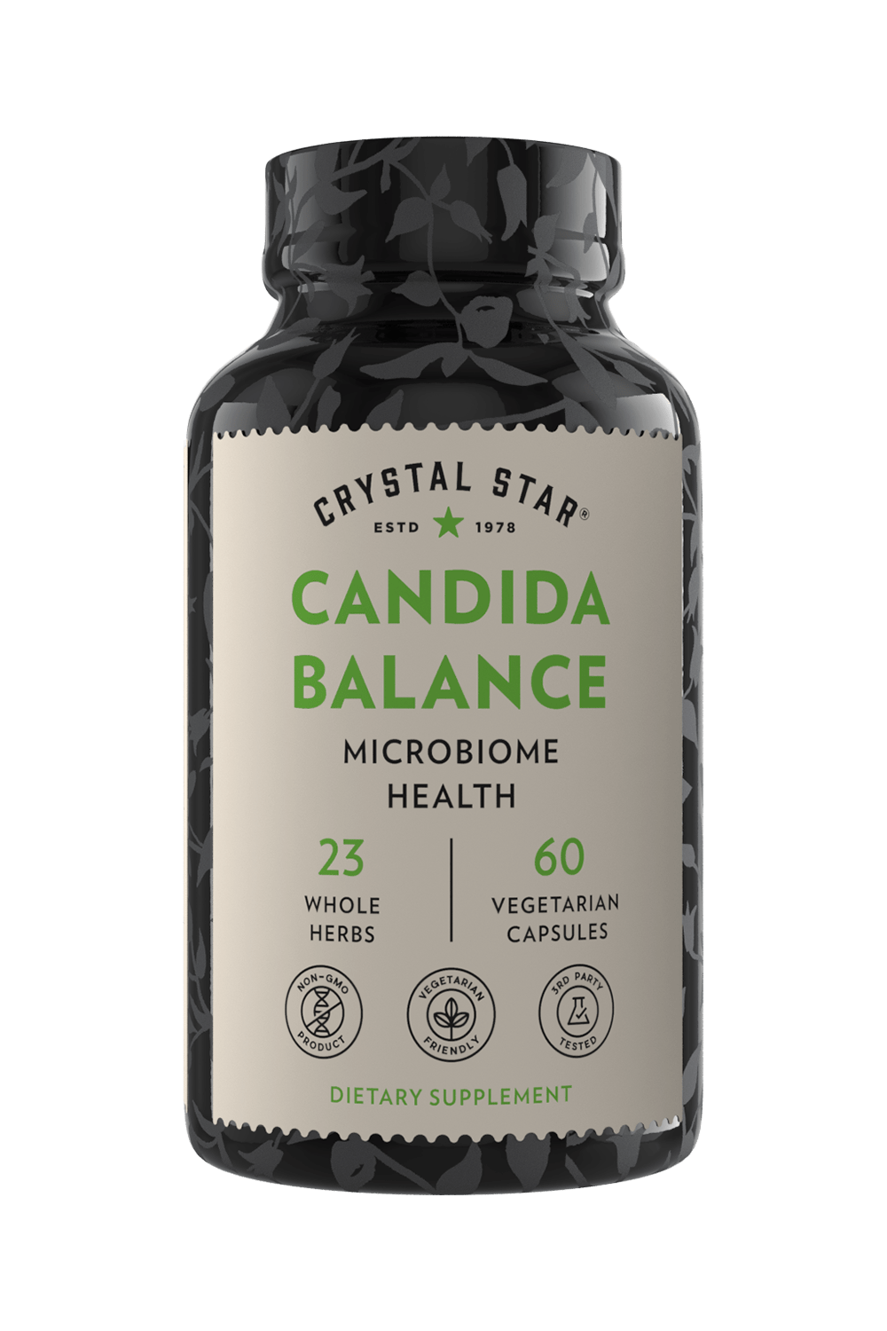 Crystal Star Candida Balance supplement for microbiome health, Front Side