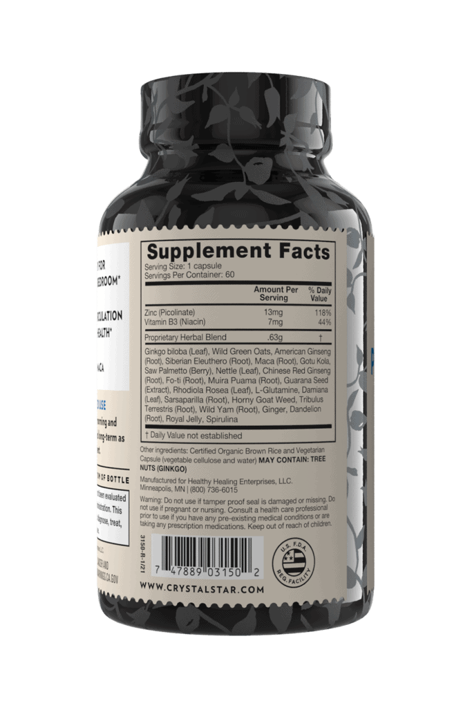 Crystal Star Male Performance supplement for energy and stamina, Ingredients