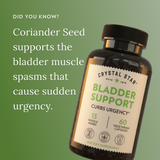 Crystal Star Bladder Support supplement bottle with text on a green background