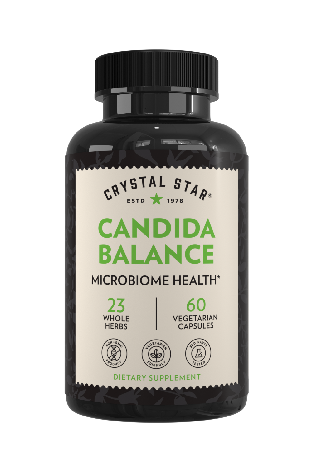 Crystal Star Candida Balance supplement for microbiome health, Front Side