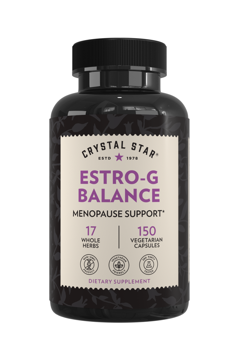 Crystal Star Estro-G Balance supplement for menopause support, Front Side