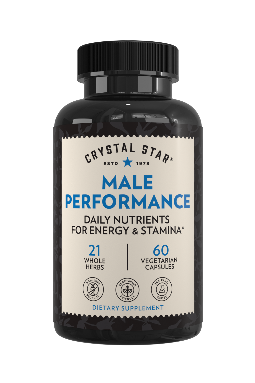 Crystal Star Male Performance supplement for energy and stamina, Front Side