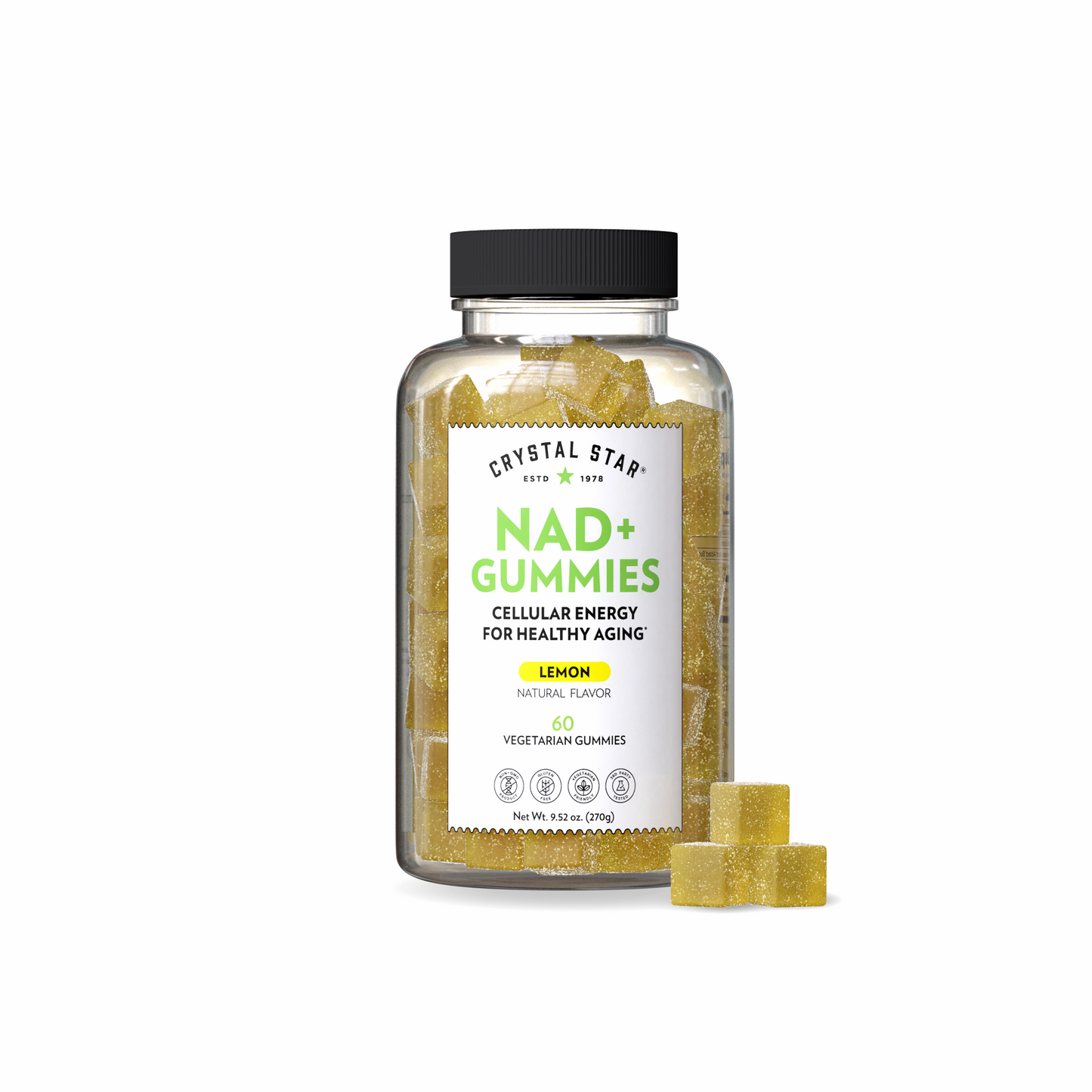 Crystal Star NAD+ Gummies for cellular energy and aging, Detail
