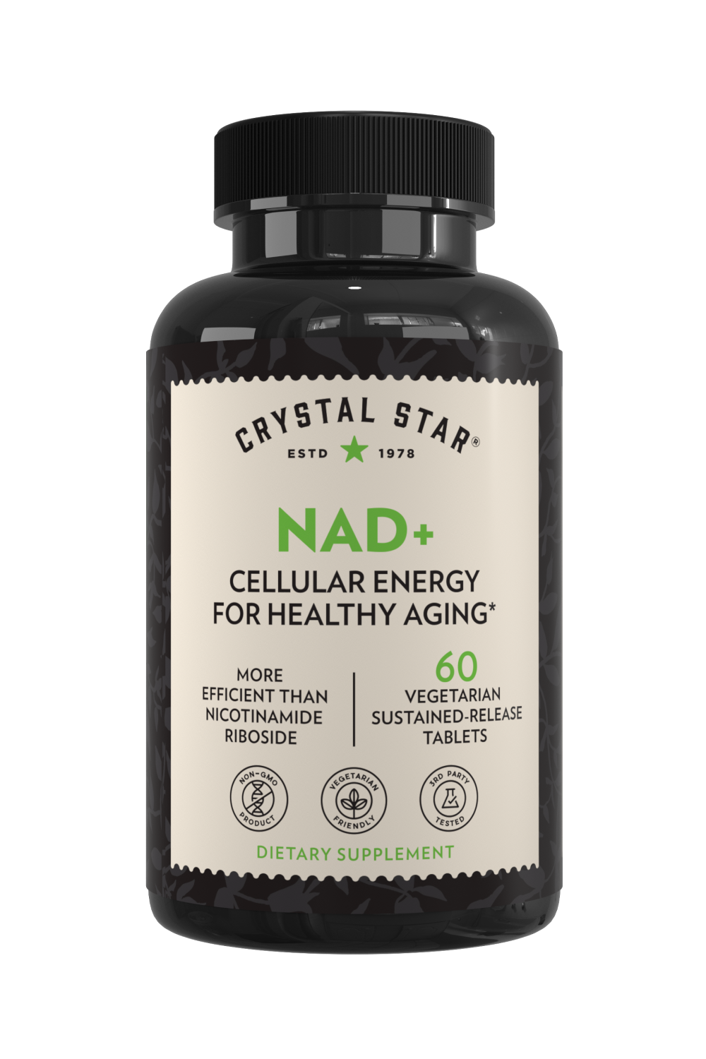 Crystal Star NAD+ supplement for cellular energy and aging, Front Side