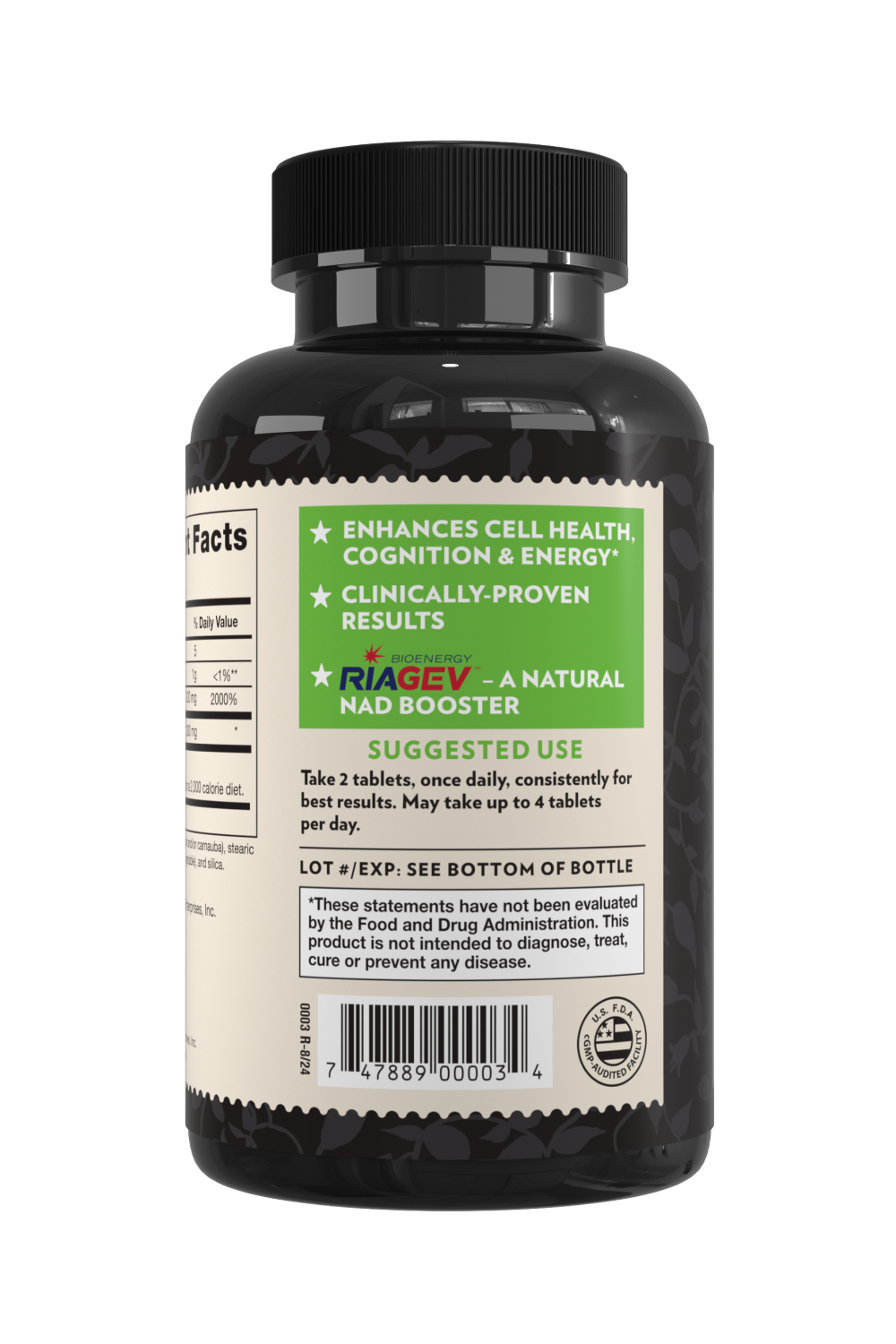 Crystal Star NAD+ supplement for cellular energy and aging, Back Side