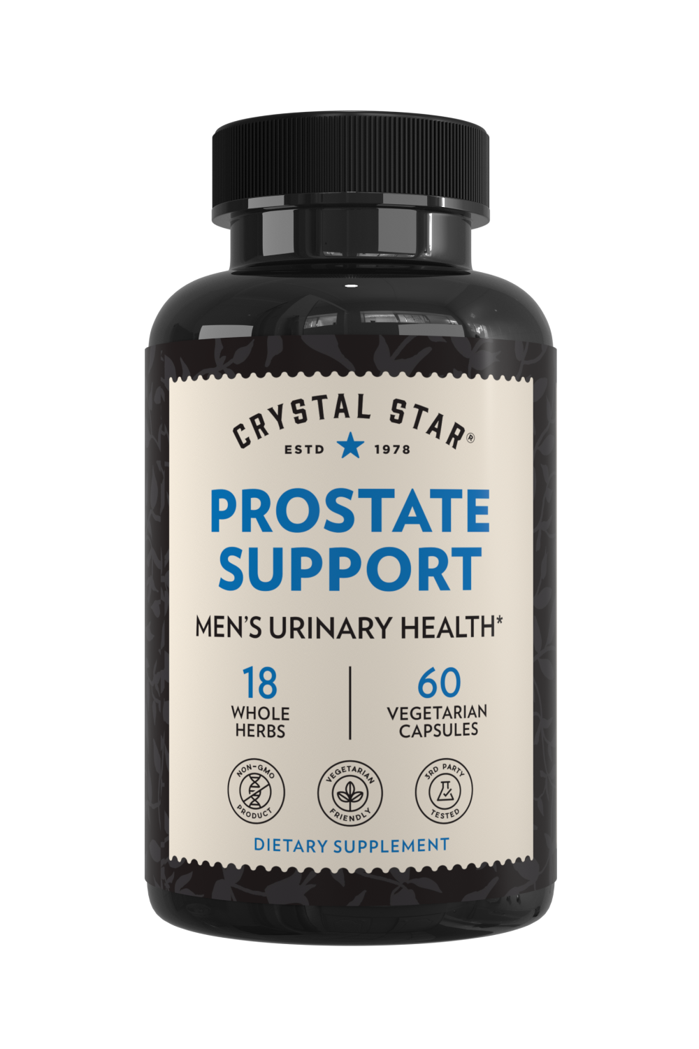 Crystal Star Prostate Support supplement for men's urinary health, Front Side