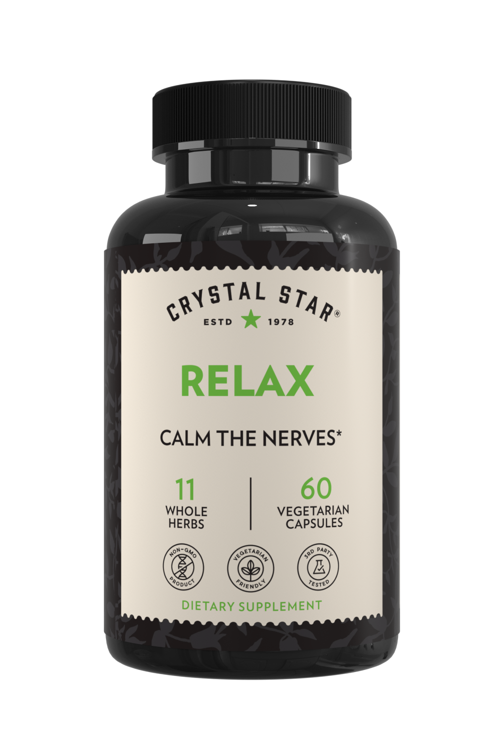 Crystal Star Relax supplement for calming the nerves, Front Side