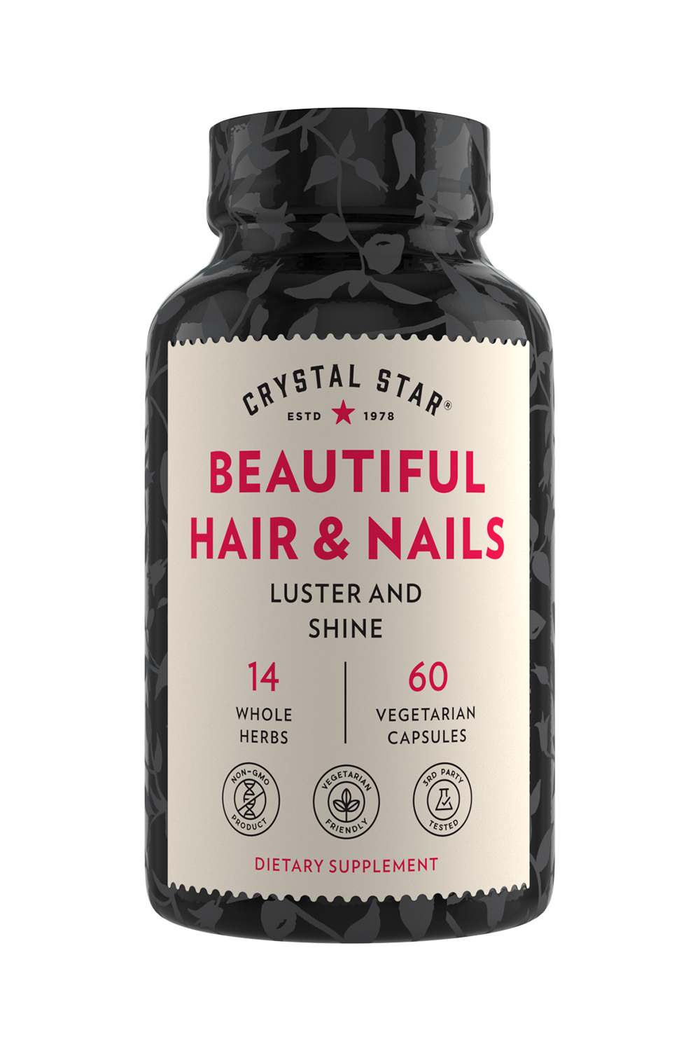 Crystal Star Beautiful Hair & Nails supplement for luster and shine, Front Side