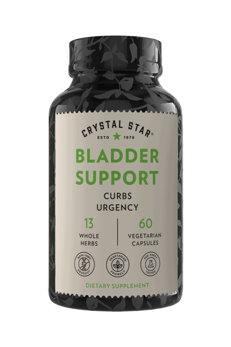 Crystal Star Bladder Support supplement encourages urinary muscle elasticity, Front Side  
