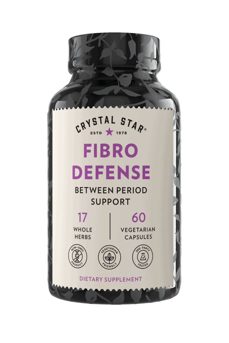 Crystal Star Fibro Defense supplement for between period support, Front Side