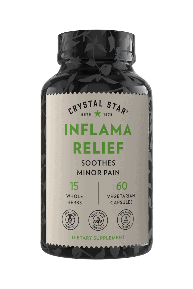Crystal Star Inflama Relief supplement for soothing minor pains, Front Side