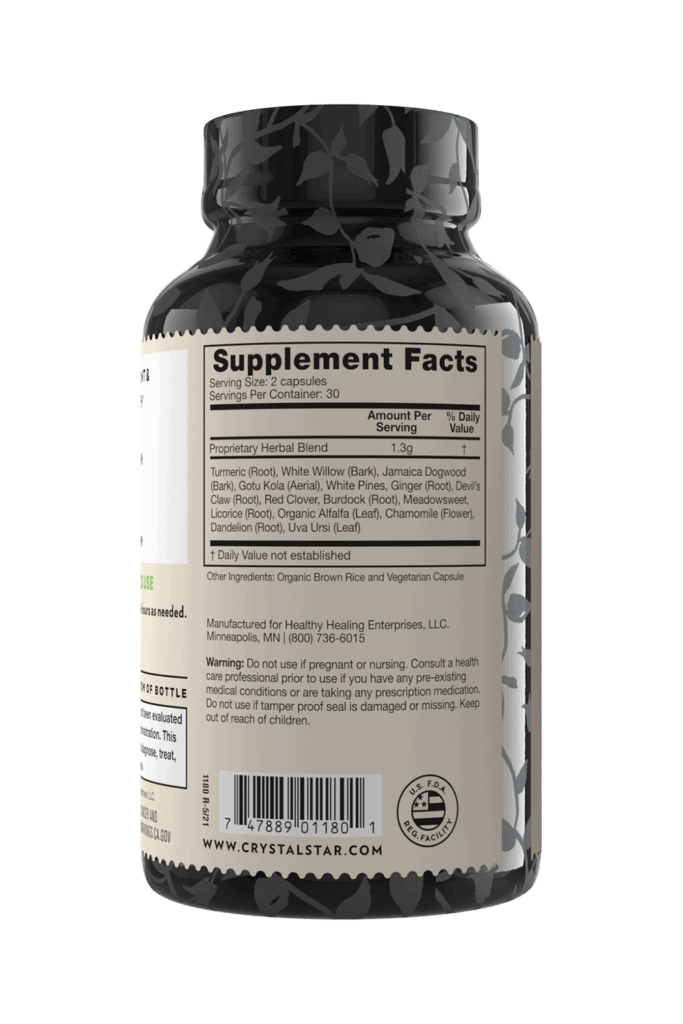 Crystal Star Inflama Relief supplement for soothing minor pains, Ingredients