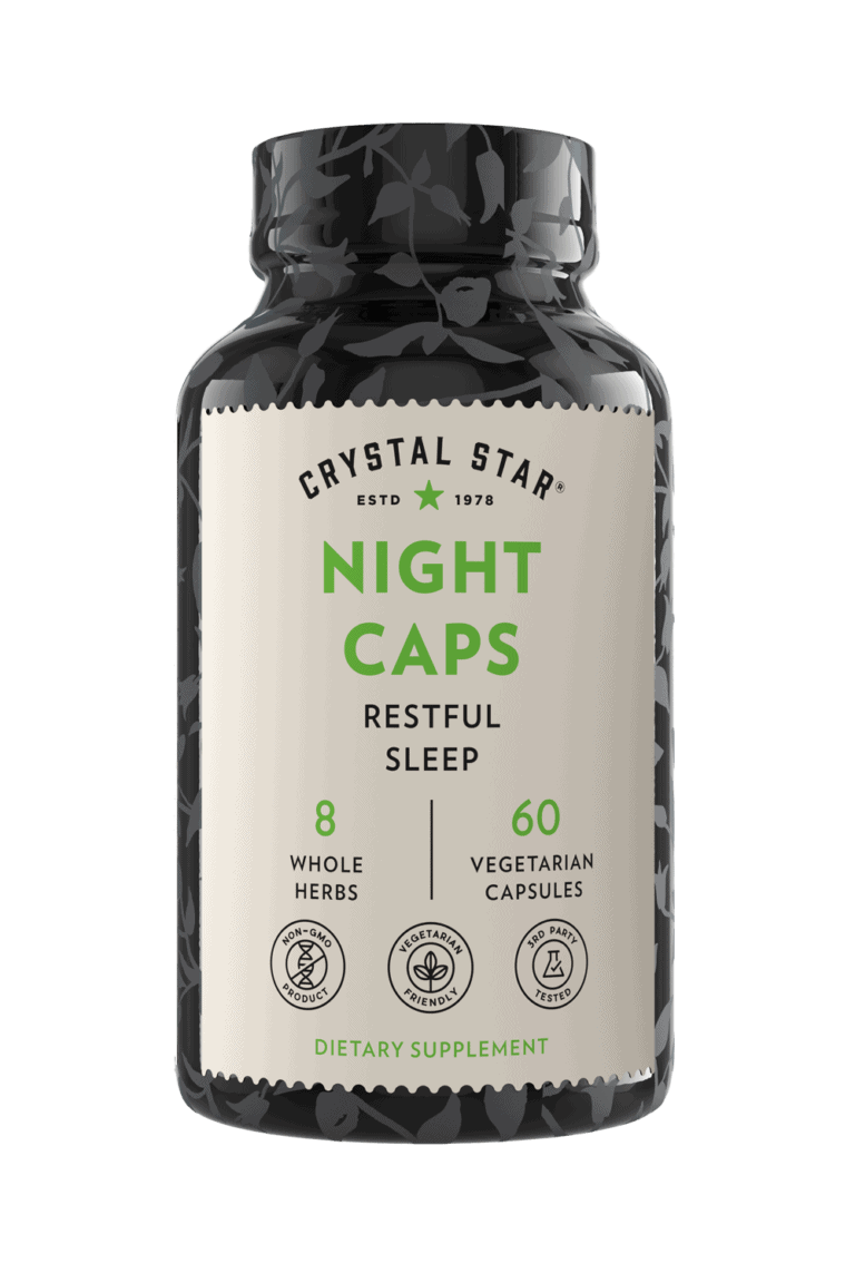 Crystal Star Night Caps supplement for restful sleep, Front Side